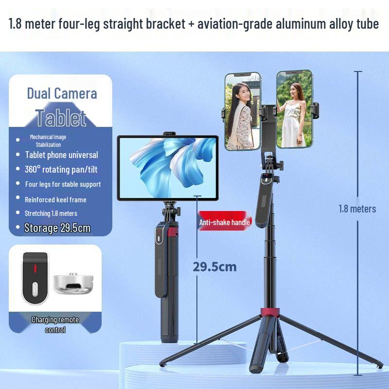 1.8m P185 Anti-Shake Stabilizer Gimbal for GoPro - Multi-Function Selfie Stick & Aluminum Alloy Tripod for Live Broadcast