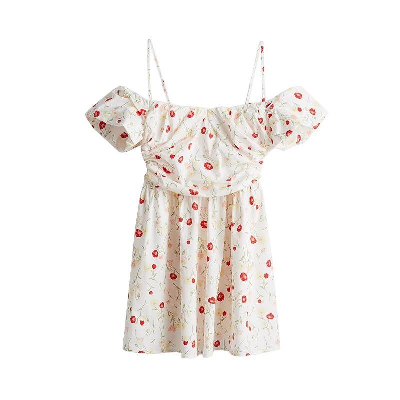 

Spring and Summer New Women s Clothing Puff Short Sleeve Sling a Swing Pendant off-Shoulder Floral Short Dress 1280382 White Florals L