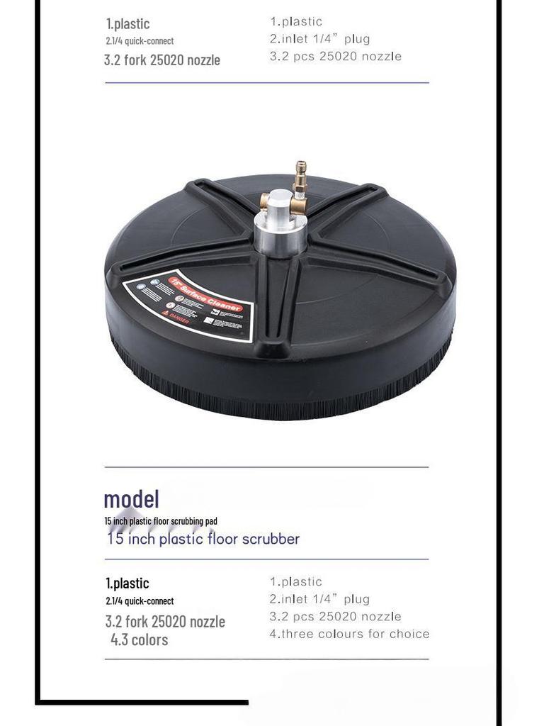 15" Stainless Steel High-Pressure Floor Scrubber with Quick-Connect for Home & Outdoor Use