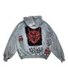 Americká Tištěná Imitace Prací Imitace Denim Zipová Mikina Mikina Bunda Svetr Stejný Styl Volný Velká Velikost