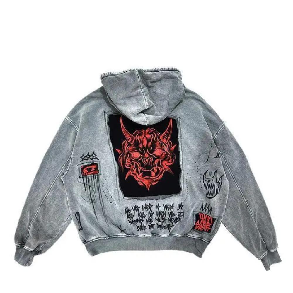 Americká Tištěná Imitace Prací Imitace Denim Zipová Mikina Mikina Bunda Svetr Stejný Styl Volný Velká Velikost