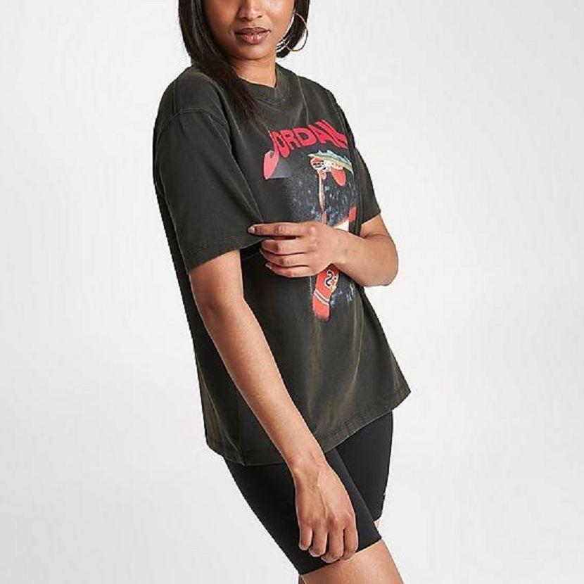 Jordan Heritage Logo Graphic Print Loose Short Sleeve T-Shirt Women Tops Black FB5137-010