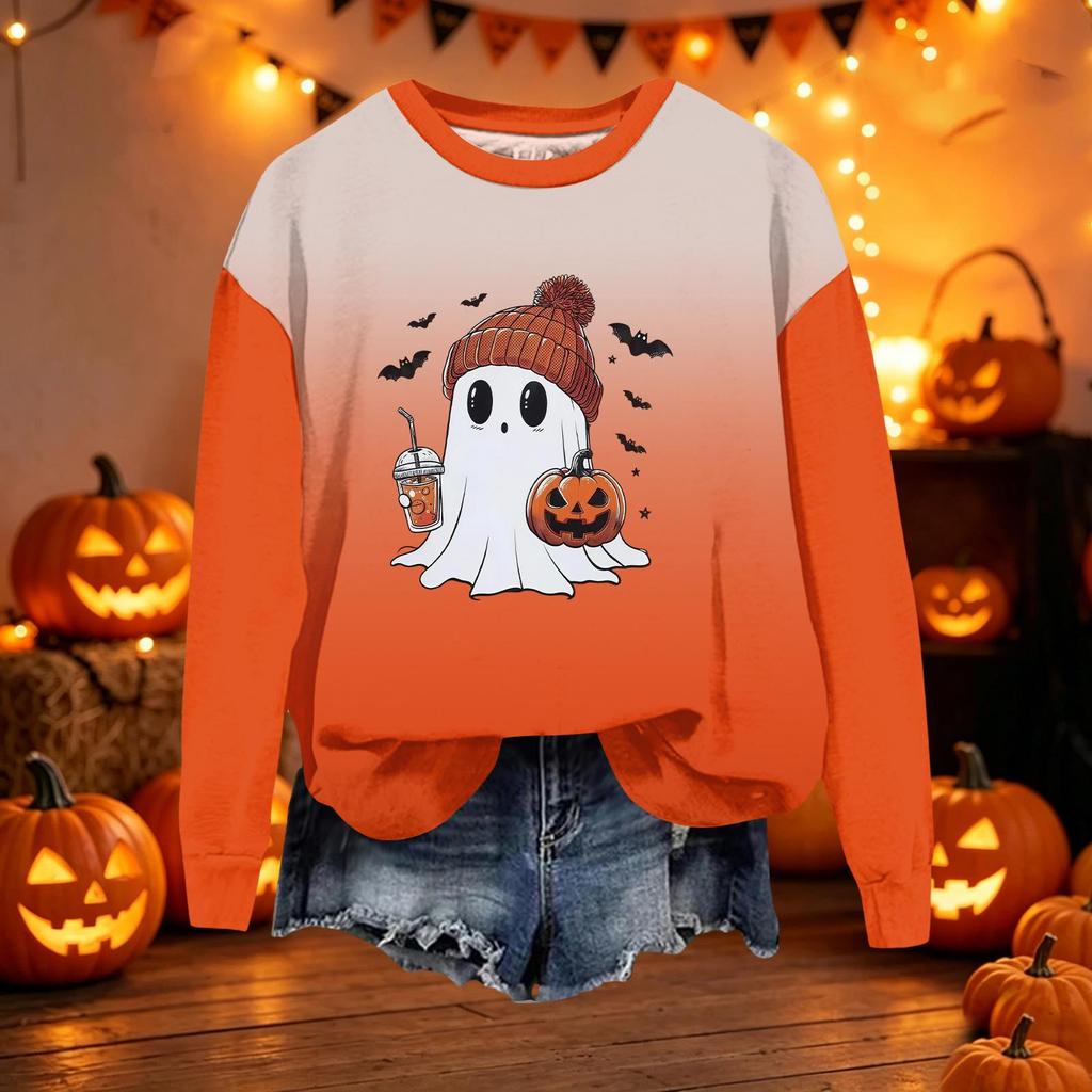 Women's Casual Long Sleeve Loose Fit Halloween Printed Sweatshirt