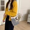 Cartoon Puppy Women's Stripe Bucket Bag Cute Canvas Female Shoulder Crossbody Bags Daily Handheld Bento Bag Girls Purse Handbags