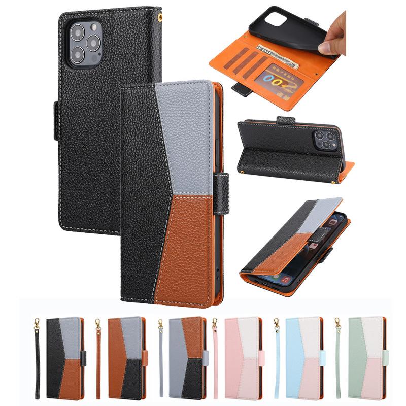 Applicable to Samsung S26 contrasting color splicing lychee pattern mobile phone leather case Note20 flip wallet insert card protective case S25