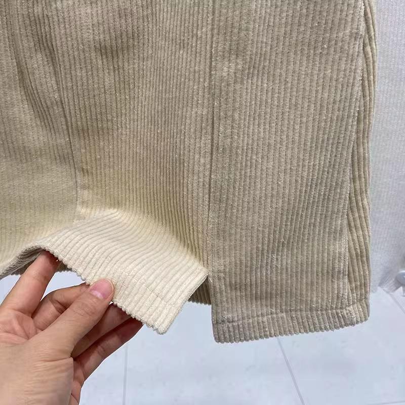 Petite High Waist Corduroy Bodycon Midi Skirt – Women's Autumn/Winter A-line Slit Skirt