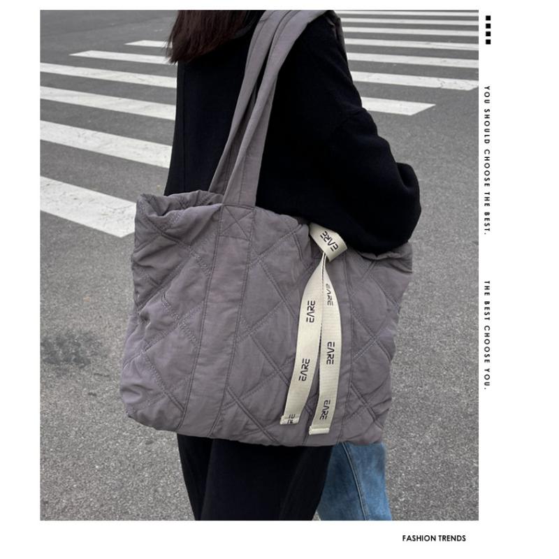 Leisure Down Bag  Women's Shoulder Bag Autumn and Winter Linggetote Bag Large Capacity Bag  Student Bag