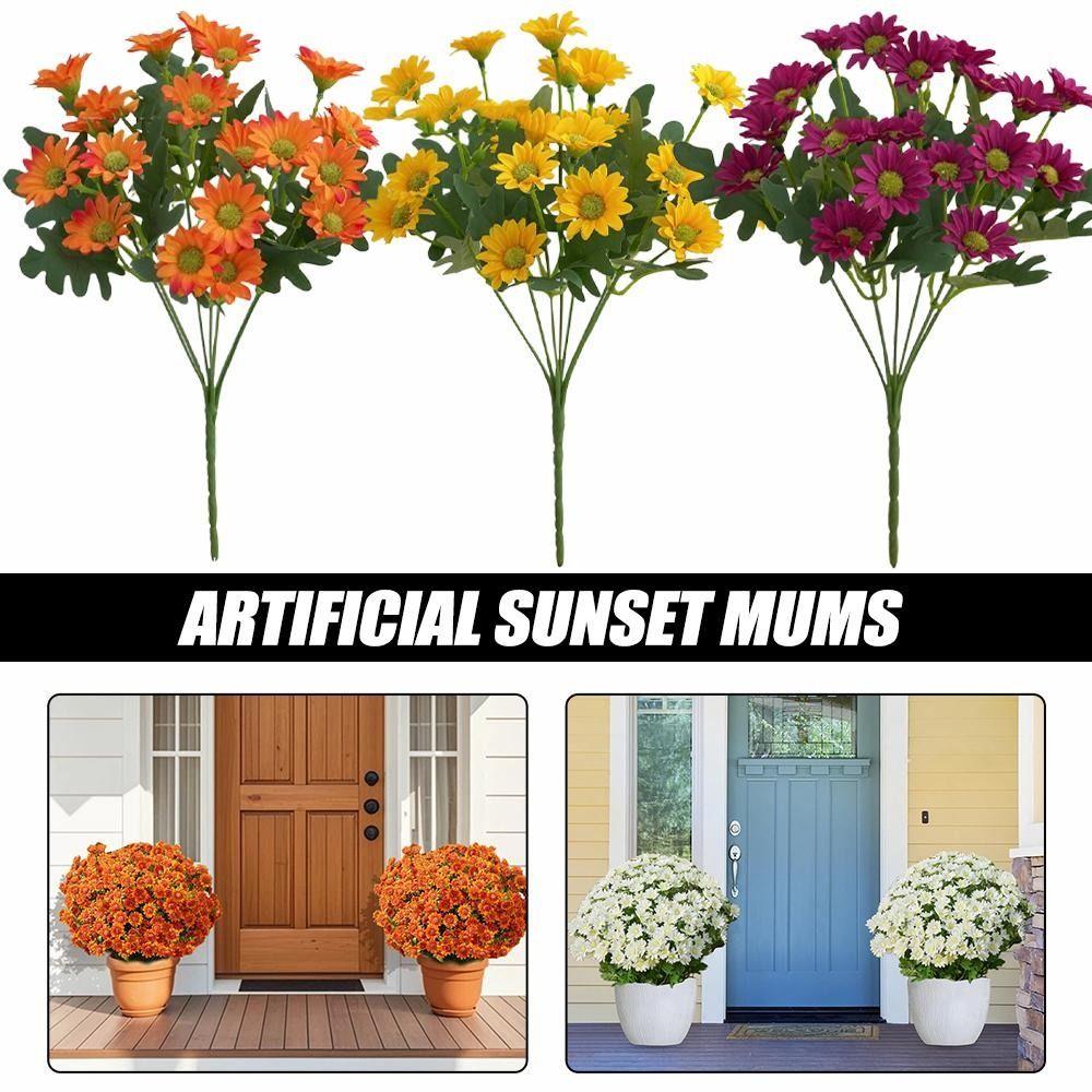 5 Bundle High Fidelity Gradient Artificial Chrysanthemums Outdoor Fake Blooms  Party Decoration