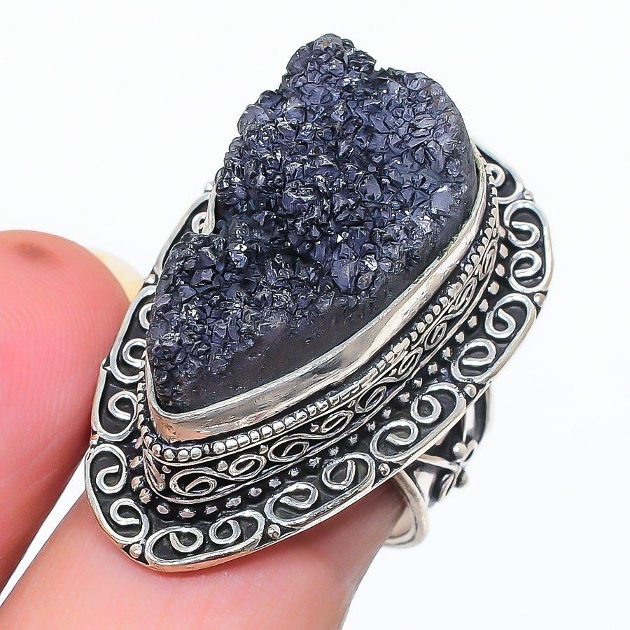 

Hememorphite Druzy Handmade 925 Sterling Silver Jewelry Ring Size 7 O4K39