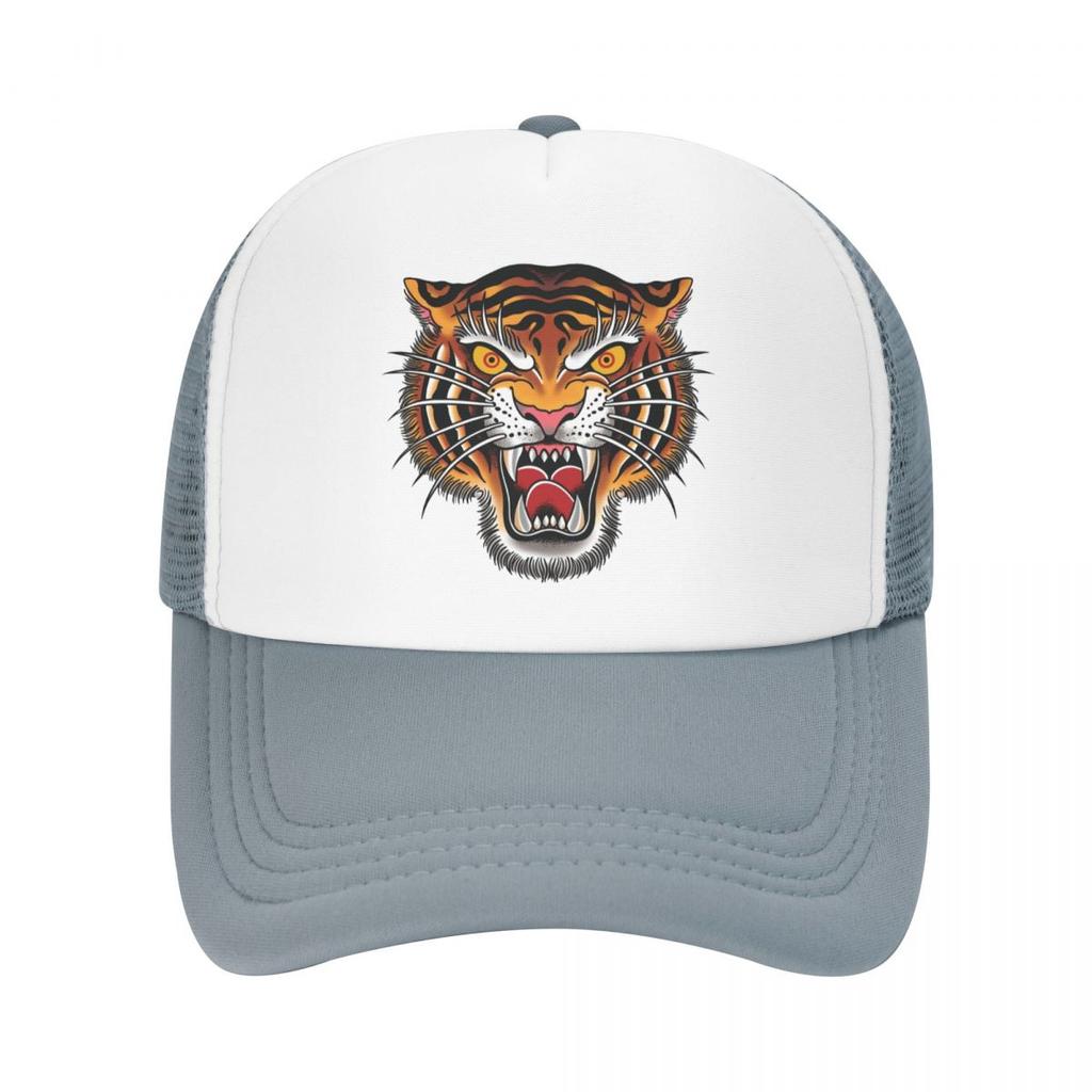 Classic Unisex Gothic Traditional Tattoo Tiger Head Trucker Hat Adult Adjustable Baseball Cap WoUnisex Unisex Hip Hop Snapback Caps