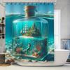 Beautiful Underwater World Shower Curtain with Sailboat Mermaid Coral Design for Home Decor Bathroom Accessories Blue Ocean Bott