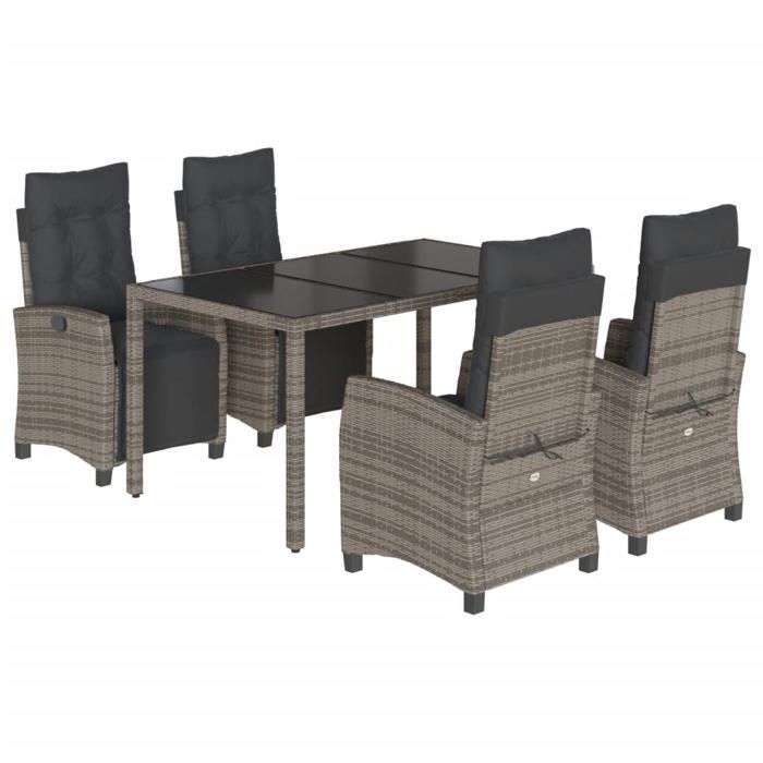 VidaXL Ensemble à Manger de Jardin avec Coussins 5 pcs, Table et Chaises avec Dossier Réglable, Meubles d'Extérieur, 3212896