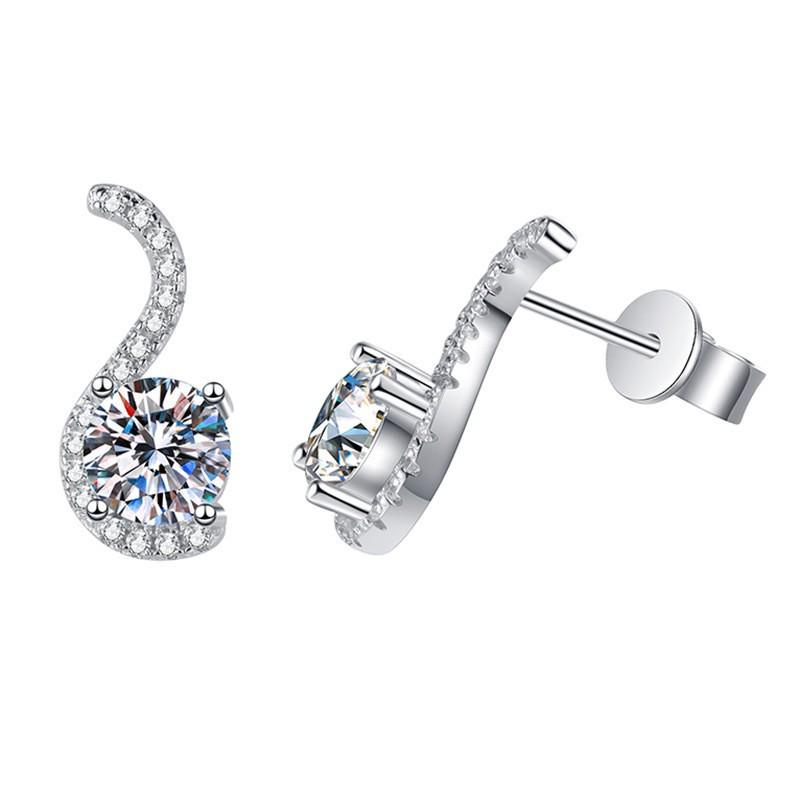 S925 Sterling Silver Moissanite S-shaped Stud Earrings - Light Luxury European & American Style for Women