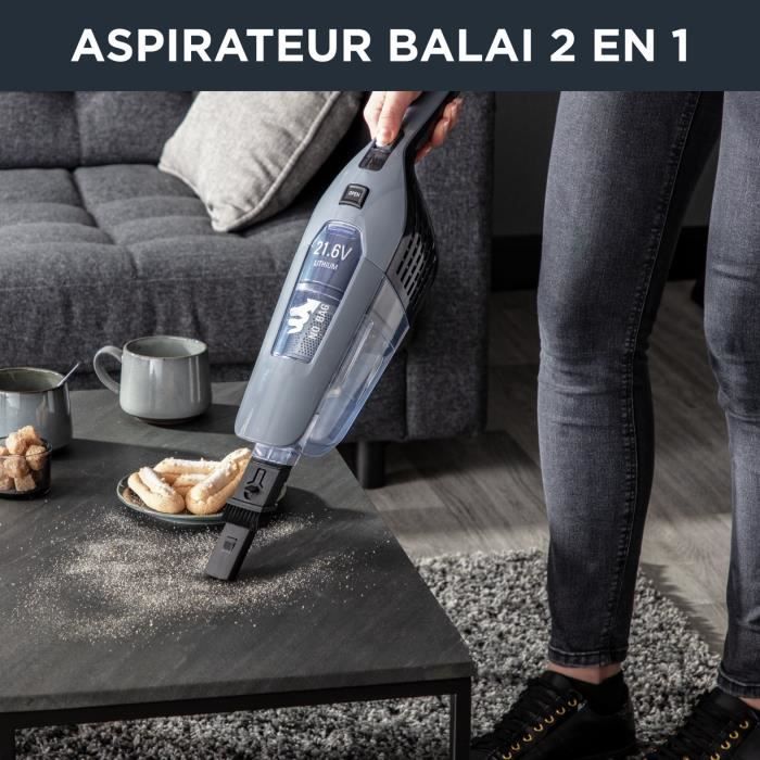 ROWENTA Aspirateur balai sans fil 2en1, Aspirateur à main intégré, Autonomie jusqu’à 75 min, Léger, Tête d’aspiration LEDs RH6756WO