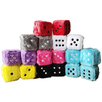 Auto Rearview Mirror Decor-Fuzzy Plush Dice 1 Pair 6cm Square Dice Pendant with Dot for Car Interior Decoration Ornament 40GF