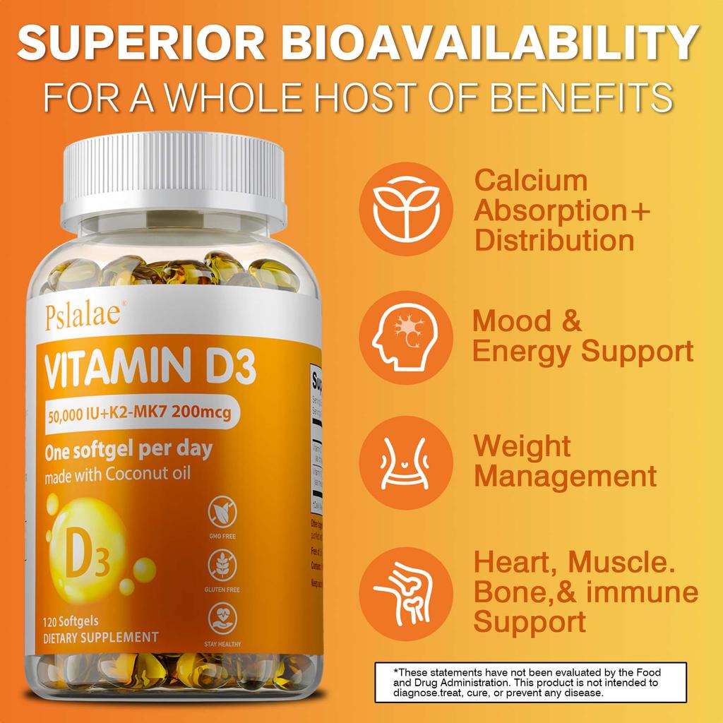 Vitamin D3 capsules, promote calcium absorption, support immune health, nutritional supplement, suitable for both men and women.
