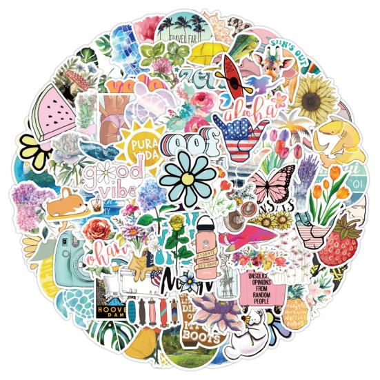 100Pcs Graffiti Stickers Various Summer Holiday Decorative Cute Decals Laptop Luggage Journal Album Scrapbook Refrigerator Stickers Gift