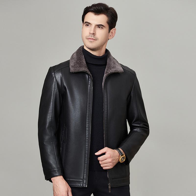 

Зимняя куртка из натуральной кожи для мужчин, куртка из овчины с бархатными лацканами, деловая повседневная куртка для папы среднего возраста 200