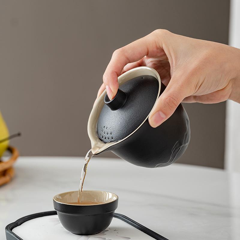 Outdoor coarse pottery portable travel tea set storage bag household teapot cover bowl Kuaike cup business souvenir