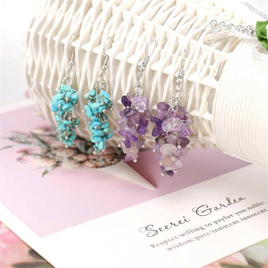 Natural Chips Stones Dangle Earrings For Women Reiki Long Dangle Hook Eardrop Gift For Her Valentine With Pouch