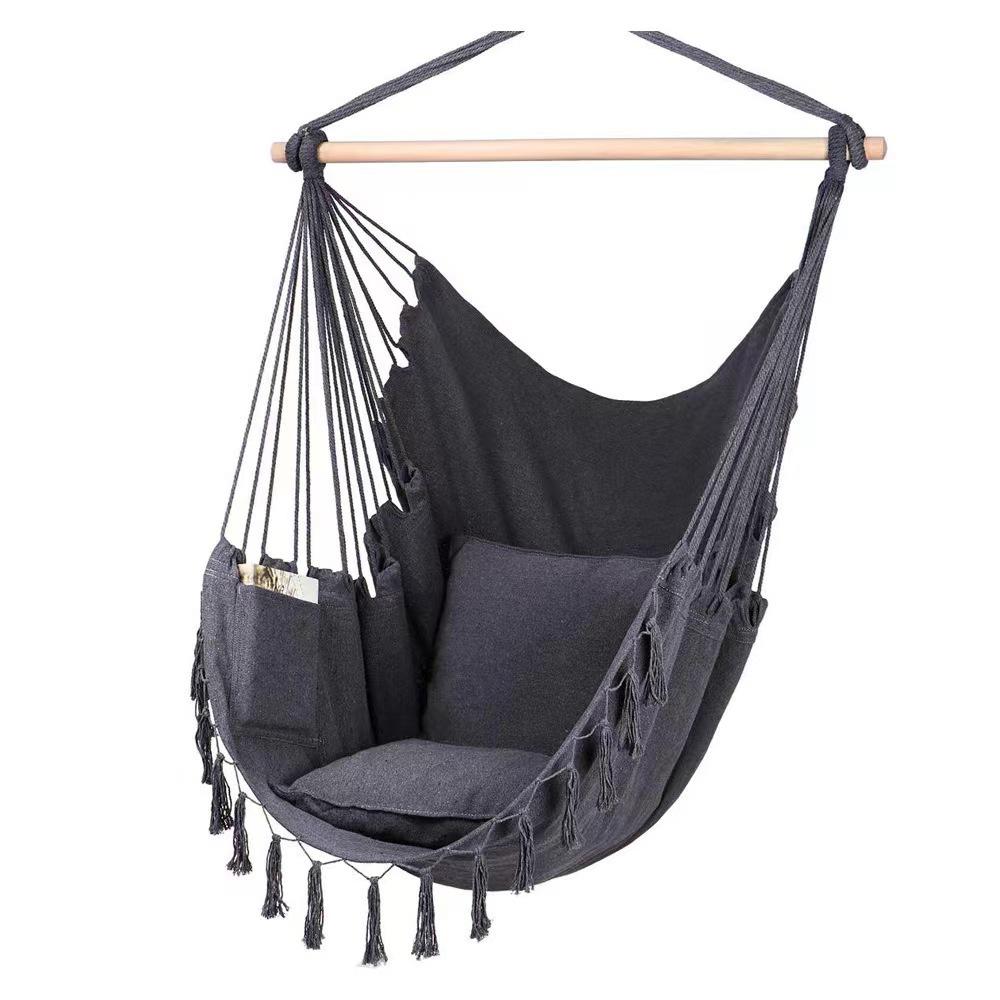 

Macrame Hanging Chair with 2 Pillows | 500lb Capacity Cotton Rope Swing | Pocket Design Indoor/Outdoor Use чёрный