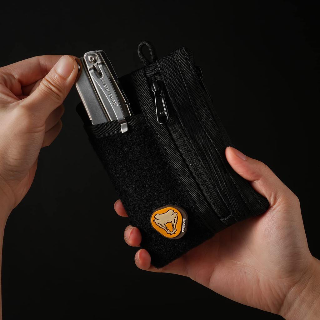 VIPERADE VE18 EDC Pouch for Pocket Organizer Pouch with 3 2 Zipper Velcro and Pouch Men, Slots, Pockets, Pouch, Multi-Tool (Black)