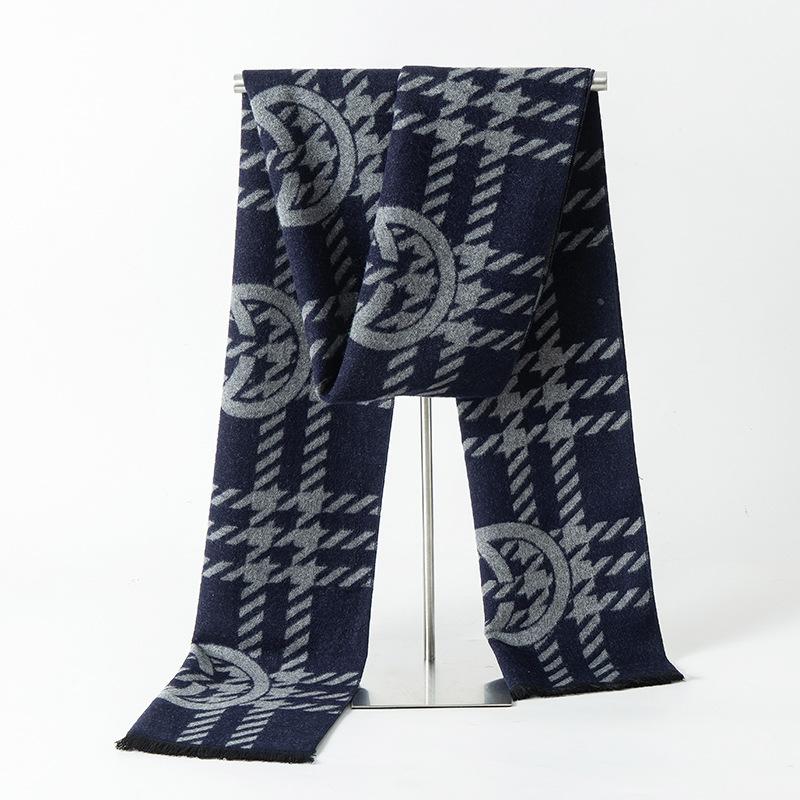 2025 Autumn/Winter New Men'S Cashmere Scarf Thickened, Stylish, European And American Men'S Classic Stripe