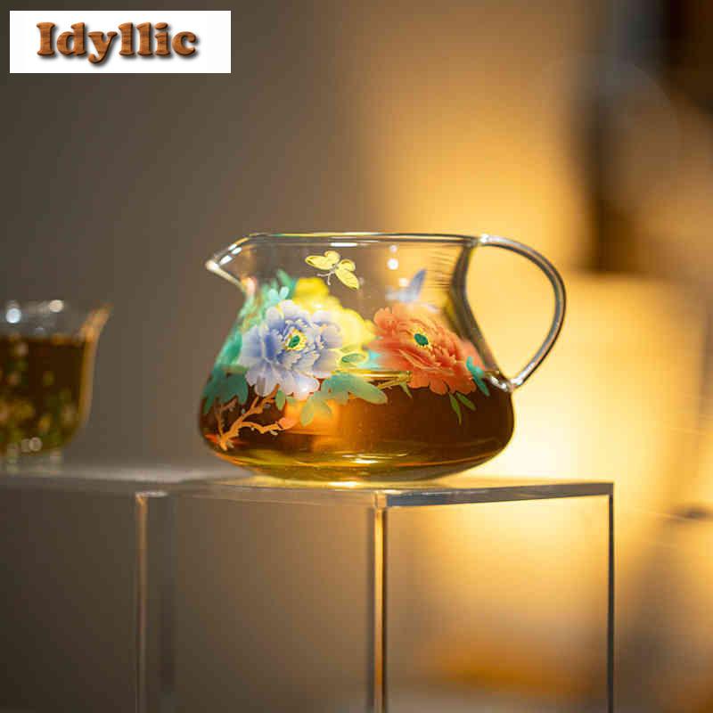 300ml Fragrant Peony Glass Tea Pitcher Tea Divider Serving Cup Cha Hai Dispenser Justice Cup Fair Mug Cafes Decoration Supplies