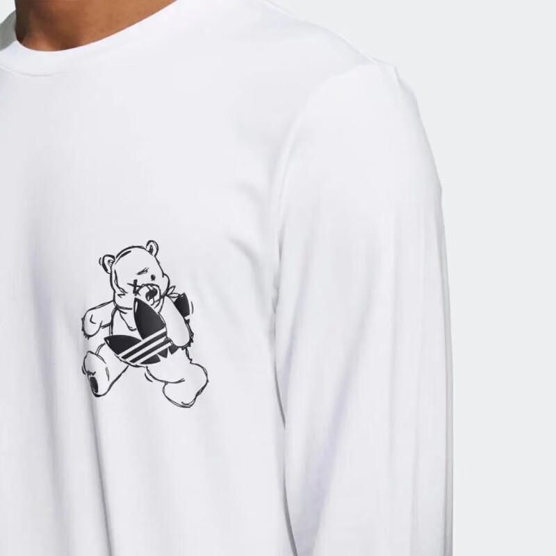 Adidas Originals Cartoon Bear Graphic Print Crew Neck Long Sleeve T-Shirt Men Tops White HL4099