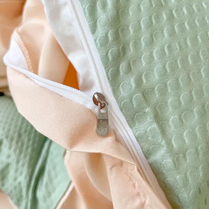 Ins Style Bedding Set Waffle Summer Student Dormitory Duvet Cover Set Bed Sheet Three Piece Set KING Queen