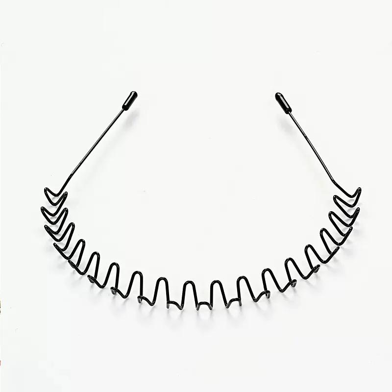 Unisex Schwarze Elastische Rutschfeste Einfache Metall-Stirnbänder Für Männer Frauen Welliges Haarband Feder Haarreif Mode Haarschmuck