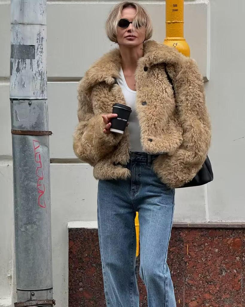 Dámský 2025 Kudrnatý Střižní Kabát - Nový Horký Styl