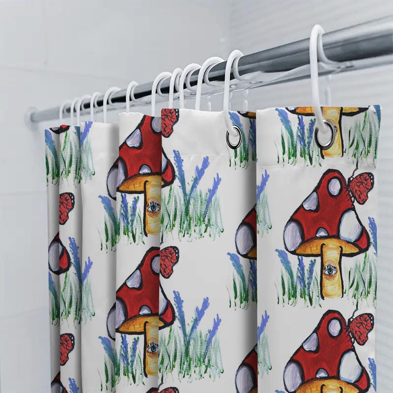 Hand-Painted Mushroom Shower Curtain Set Waterproof Bathroom Decoration Customizable Size Available Decorative Kitchen Towel, Te
