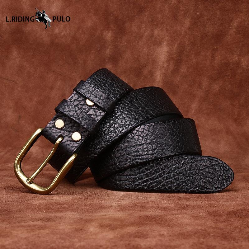 Personalized Trendy Cowhide Pattern Men's High-end Business Men's Belt Cowhide Genuine Leather Copper Buckle Belt Men's