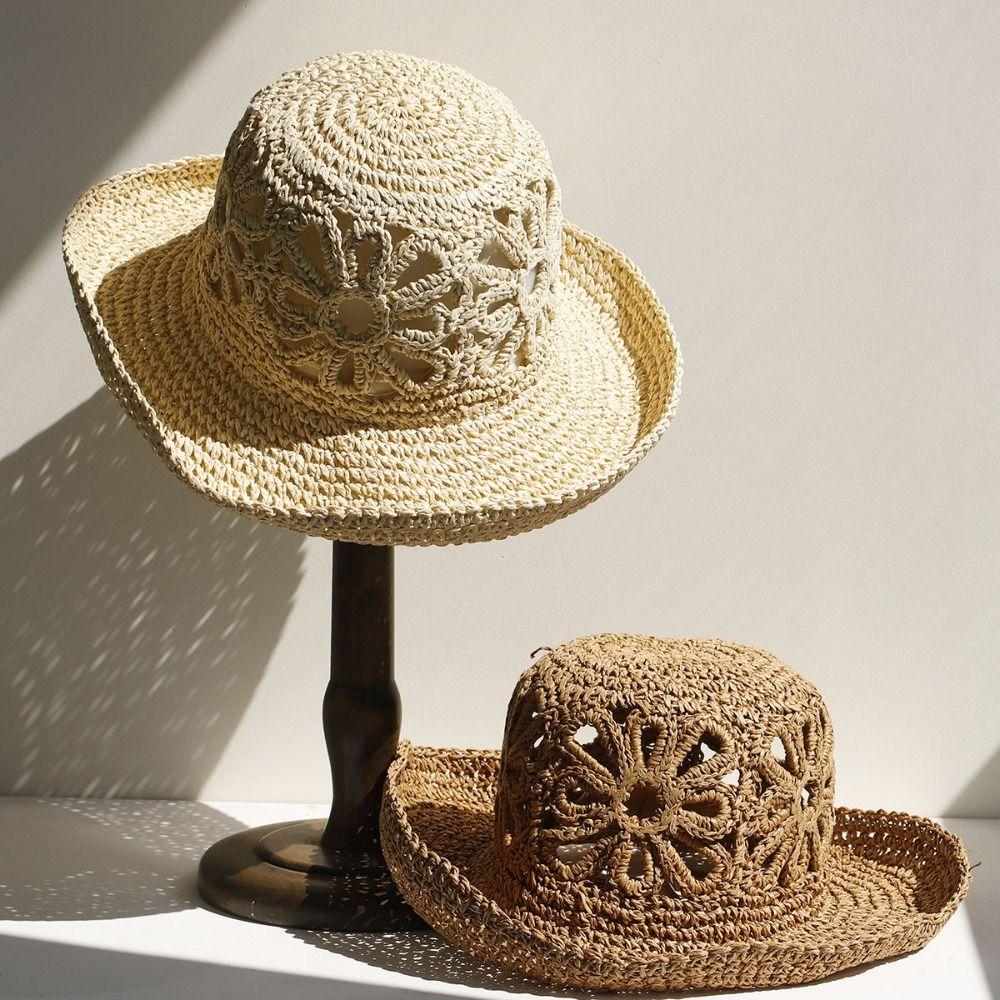 Flower Handmade Fisherman Hat Straw Material Sun Hat Fashion Panama Straw Hat  Beach