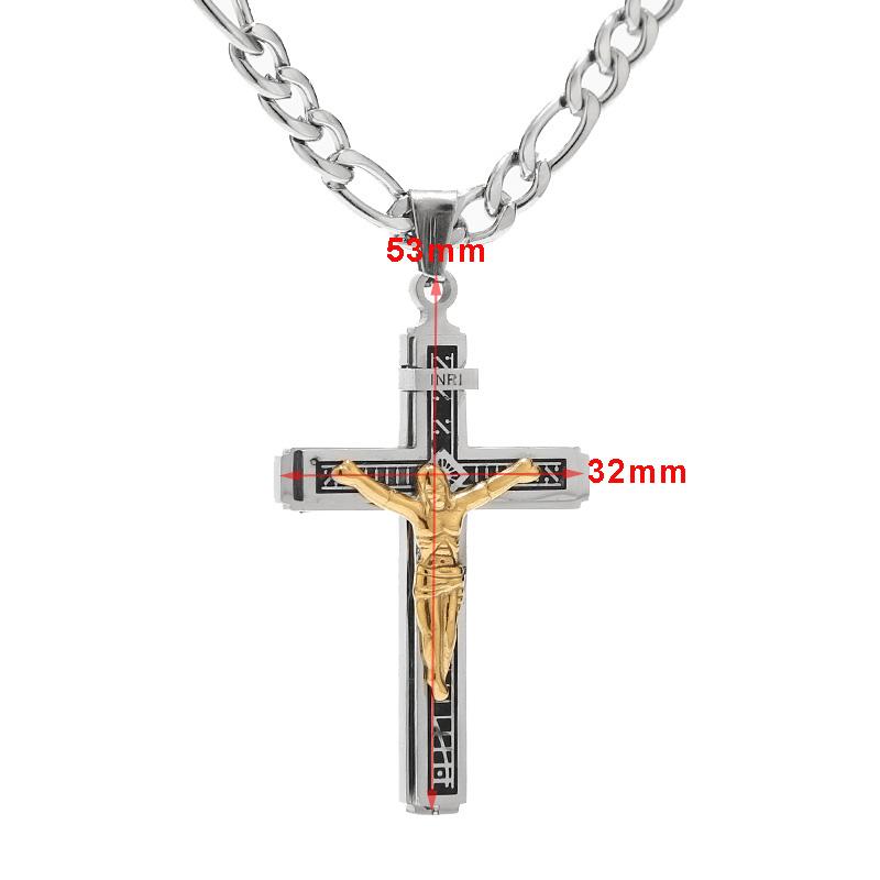 Stainless Steel Large/Small Religious Crucifix Jesus Cross Necklace Pendant Multilayer Jesus Christ Crucifix Necklaces 24''