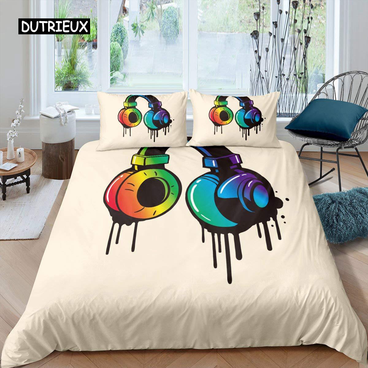 

Headphone Printed Bedspread Cover Kit Musical Geometric Pattern Style Comforter Cover Boys Teens Double Size Queen Dimension King Dimension Polyester EU single(135x200cm)