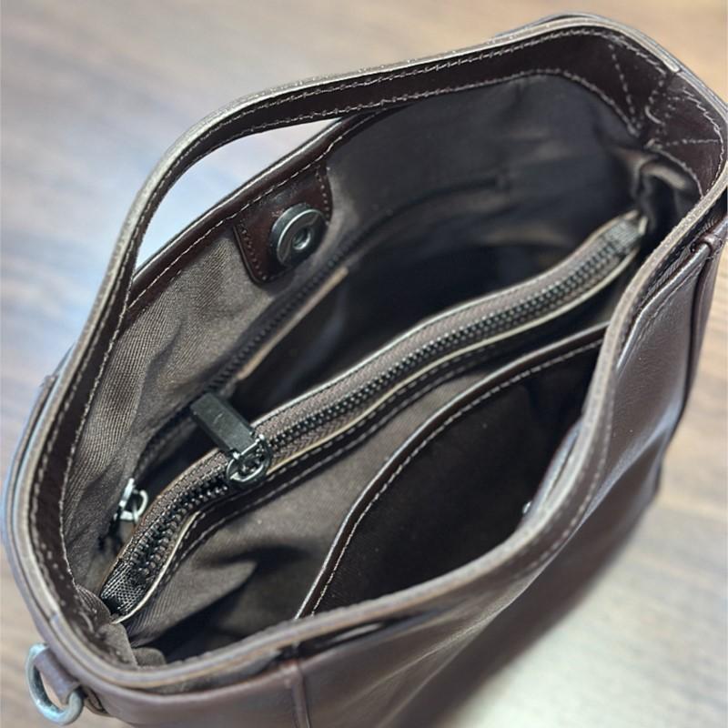 Johnature Genuine Leather Bucket Bag Casual Solid Color Women's Handbag Versatile Shoulder Crossbody Bag