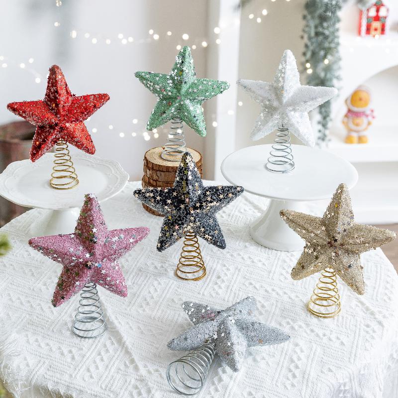Christmas Glowing Tree Topper Five-Pointed Star Shining Lamp Xmas Colorful Topstar Ornaments Navidad Decora