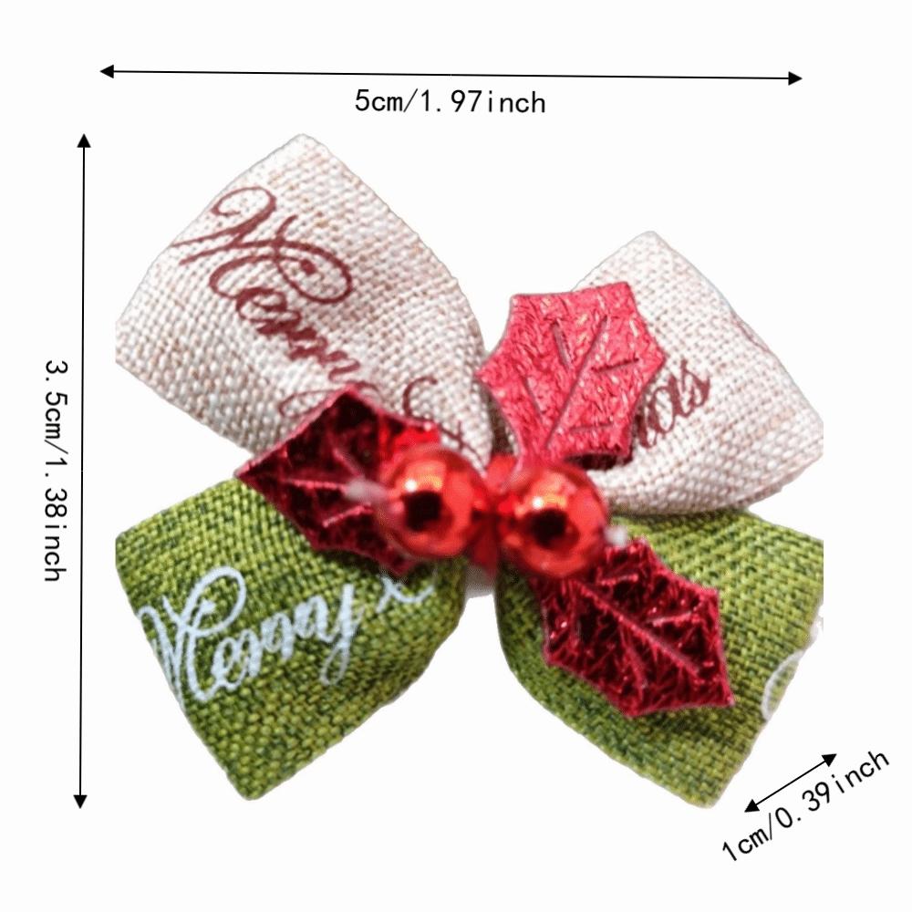 10Pcs Red/Green Bow Ornaments Bead Festival Accessory Rustic Mini Christmas Bows  Gift Wrapping