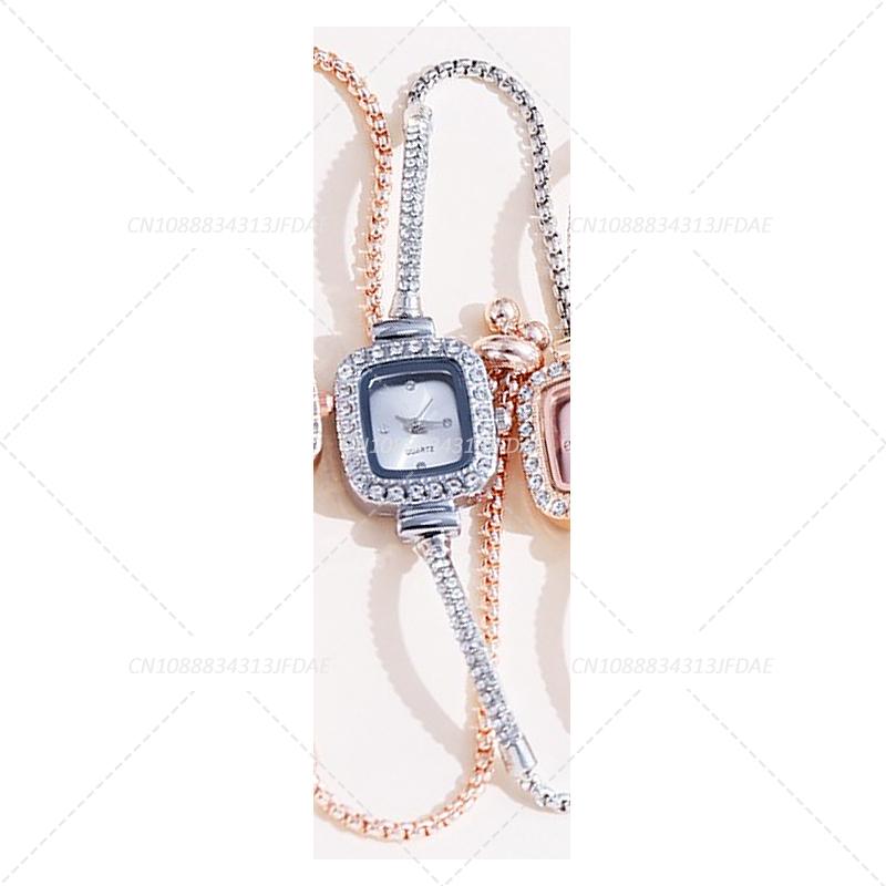 Elegant Adjustable Steel Quartz Women Wristwatch Luxury Fashion Diamond Crystal Watch Small Square Dial Women's Watches