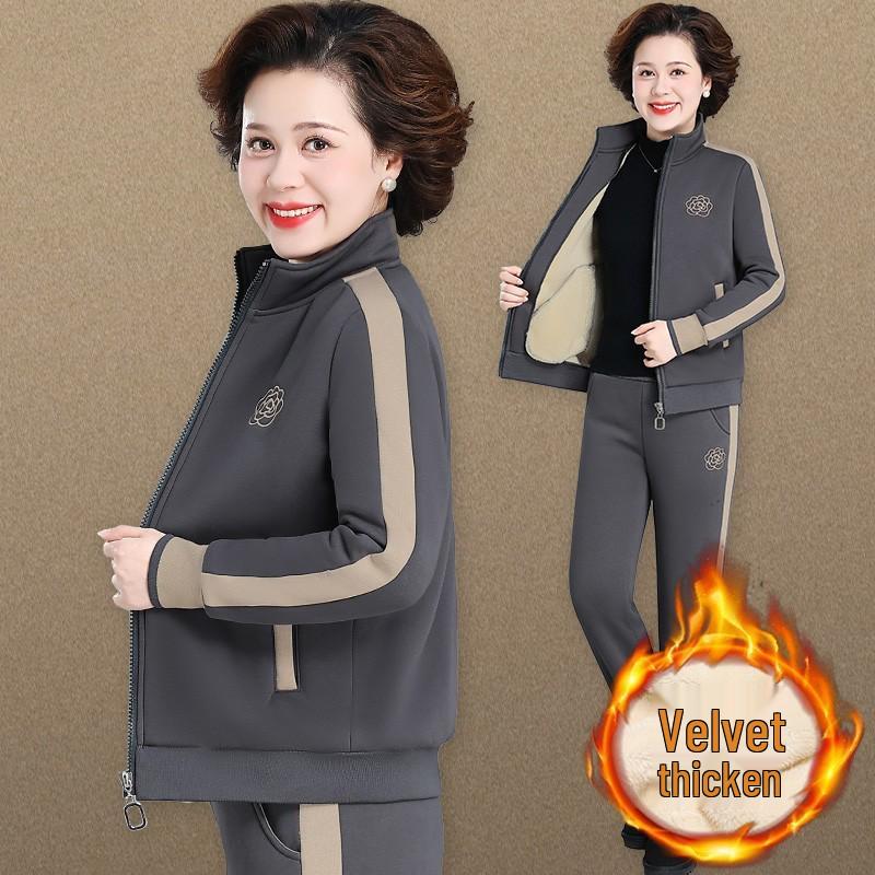 

Женский велюровый спортивный костюм большого размера для женщин среднего и пожилого возраста - Уютный, повседневный, свободного кроя L [up to 110 lbs] темно серый