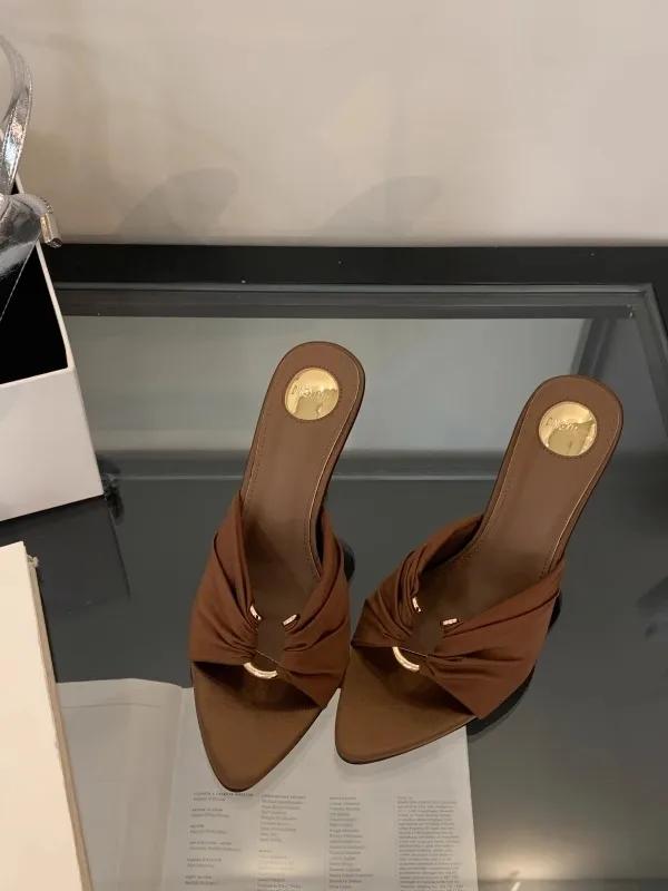 Women's High Heels Slippers Pointed Toe Metal Decoration Thin Heels Women Shoes Dress Fashion Korean Style Zapatillas De Mujer