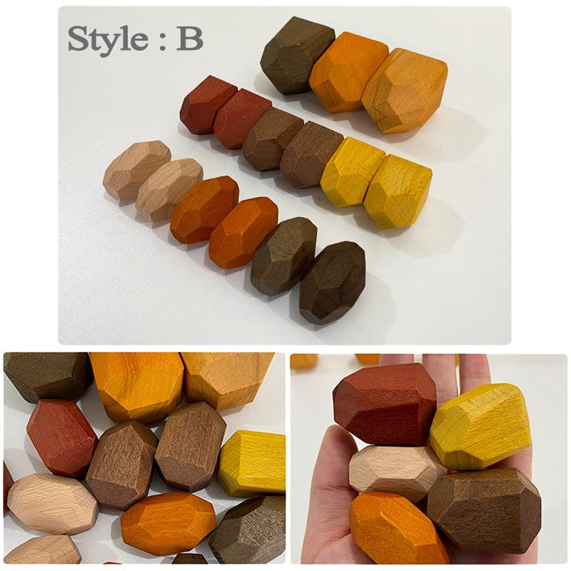 Wooden Stacked Stone Balanced Toy Montessori Education Primary Color Block Stacking Game Nordic Style Rainbow Wooden Toy For Kid