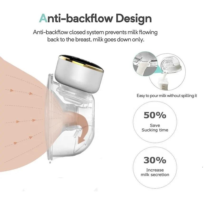 Pompă de sân reîncărcabilă, portabilă, fără fir, anti-reflux, lapte matern, cu mâinile libere, pompă de sân inteligentă, portabilă, extractoare de lapte, pompă