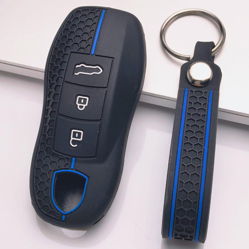 Silicone Smart Key Cover for Porsche Cayenne Macan Panamera 911 Boxster Cayman with Keychain Honeycomb Texture Shockproof Smart Key Shell Accessory