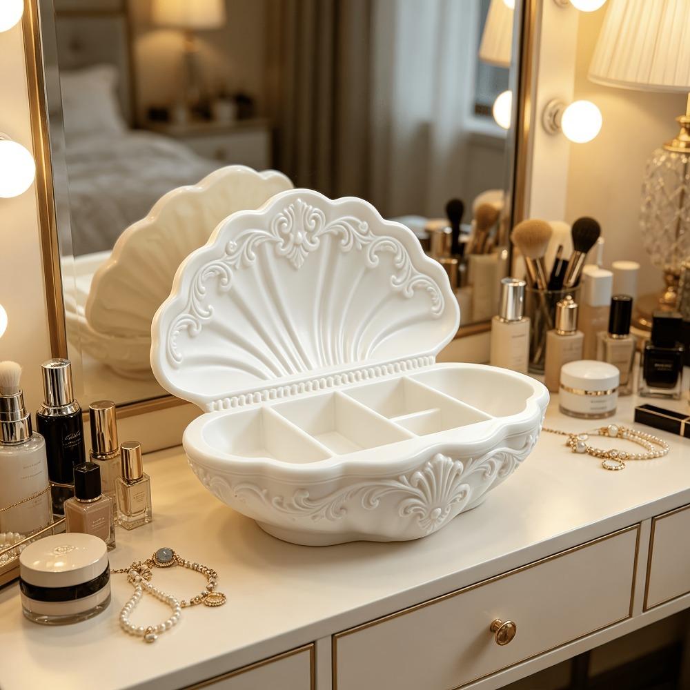 Oval Shell-Shaped Jewelry Tray Vintage Desktop Storage Box Durable Decorative Gift Box Table Decor