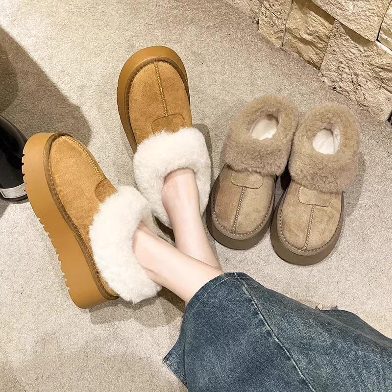Thick-soled Low-top Snow Boots Women's Fur Integrated 2025 New Lazy One-pedal Plush Winter Plush Cotton Shoes