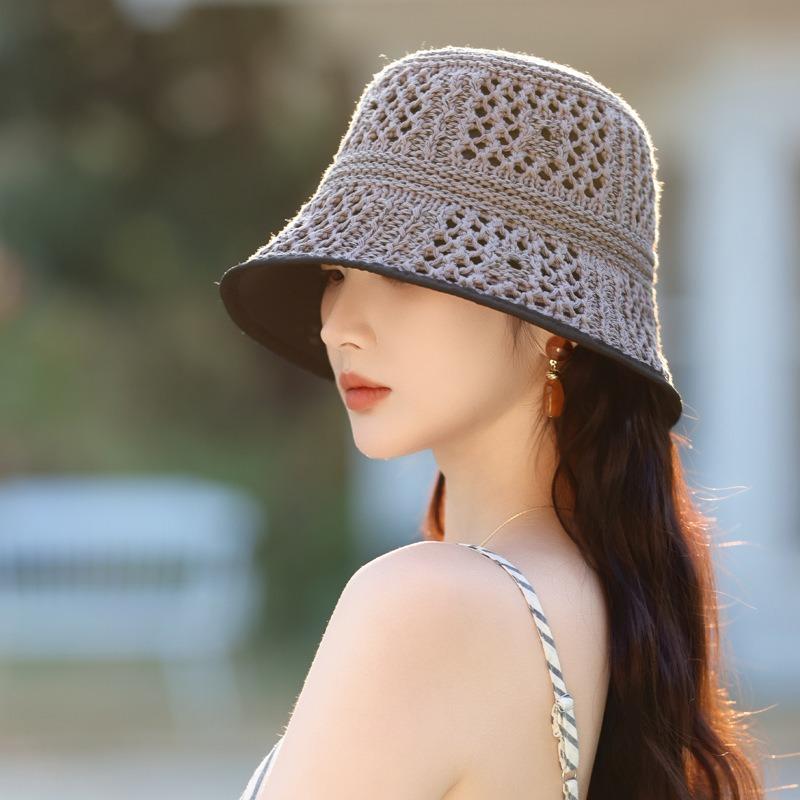 Women S Hollow Knit Breathable Fisherman Hat Sun Protection Face Slimming Casual Sun Hat