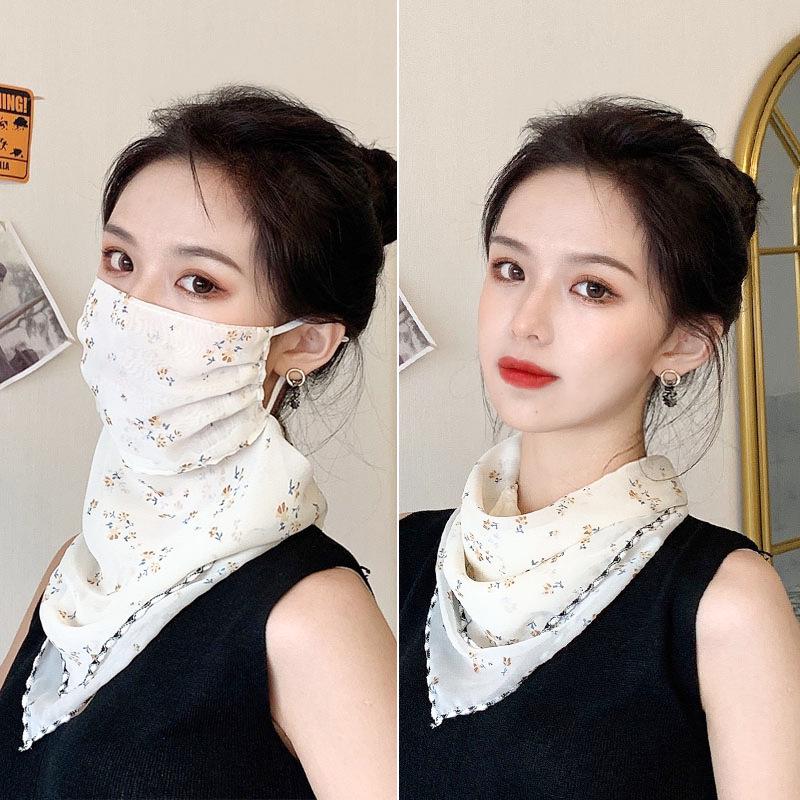 Women's Ice Silk Breathable Windproof Face Veil & Triangle Scarf with Ear Loops - Lightweight Neck Gaiter for Outdoor Use